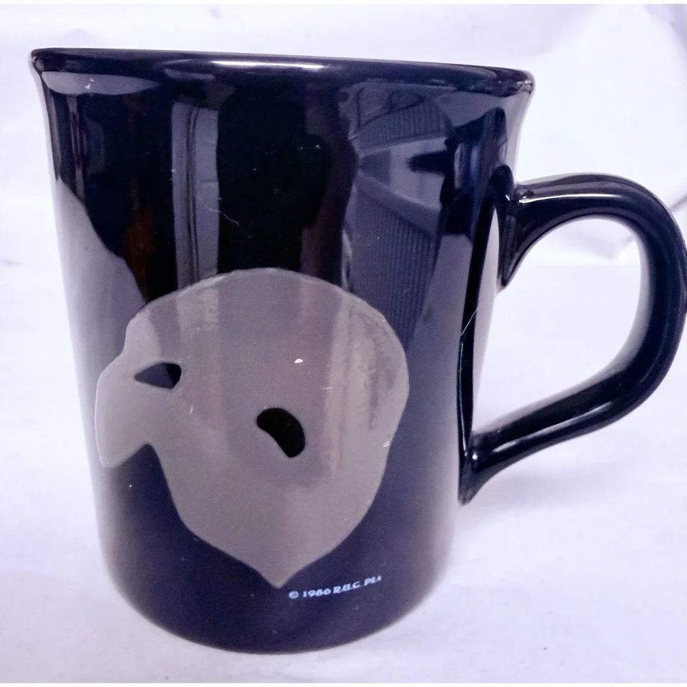 The Phantom of the Opera Black Mug with White Mask -Theater Collectible VTG 1986